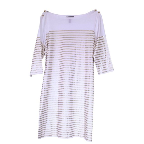 NWT Lauren Ralph Lauren Striped Midi Dress 2X Boat Neck Gold Nautical Resort - Picture 13 of 16